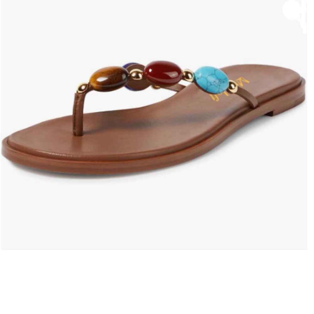 miss left Sienna Jewelled Strap Open Toe Flip Flops Insole Slip on Sandals